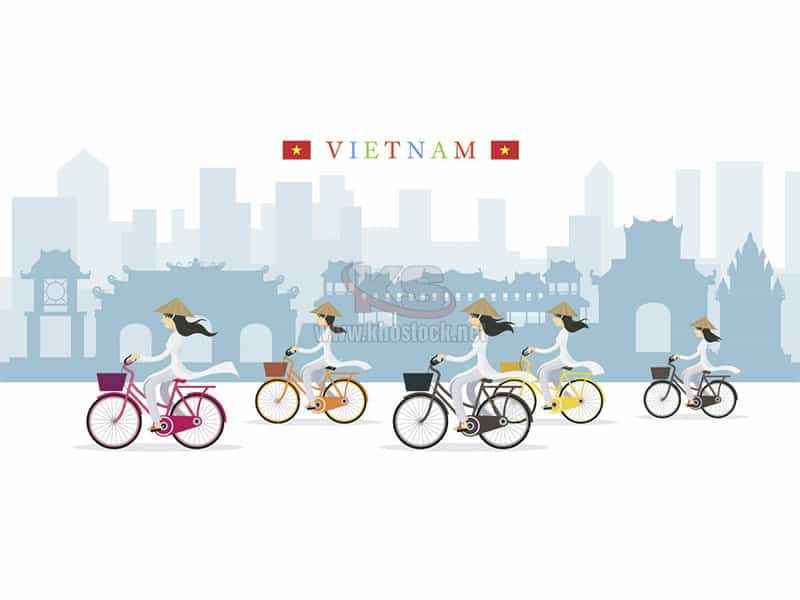 Vector phụ nữ đạp xe Việt Nam - KS768