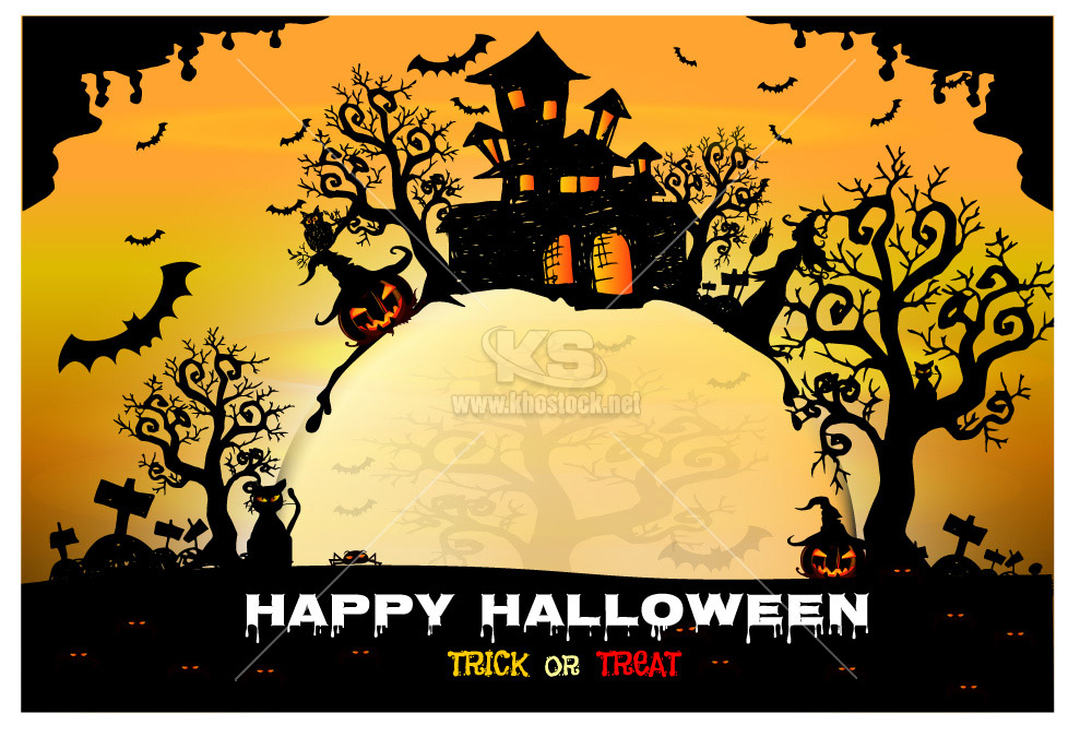 Vector Halloween với lâu đài đáng sợ và bí ngô - KS3260Vector Halloween với lâu đài đáng sợ và bí ngô - KS3260