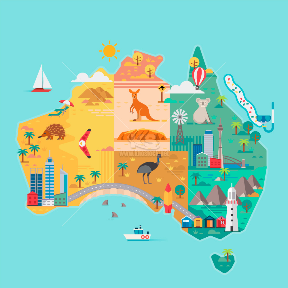 Vector Australia với bản đồ đất nước - KS3737